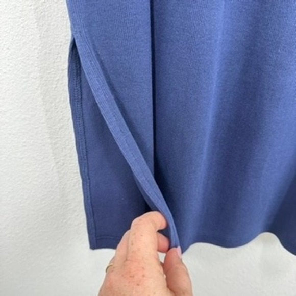 Caslon Navy Knit Ribbed Midi Skirt Side Slit Drawstring Waist Casual Comfort‎ - Picture 5 of 6